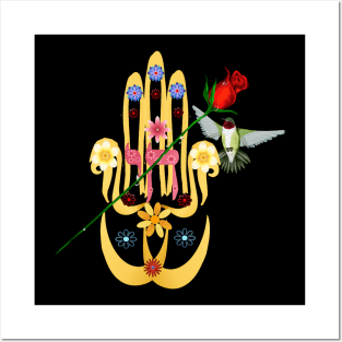 Hamsa and flowers Posters and Art